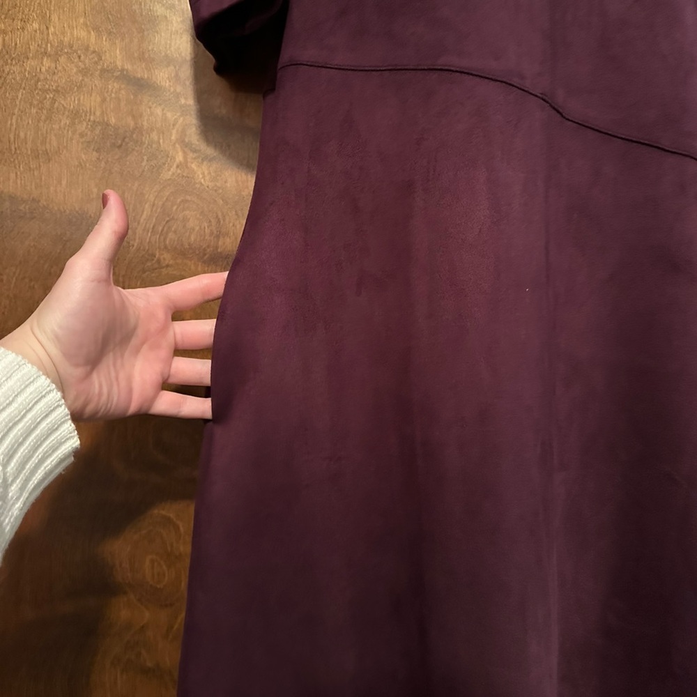 Anne Klein Short Puff Sleeve Faux Suede Fall Midi Dress Womens 12 Plum Purple - Picture 8 of 16